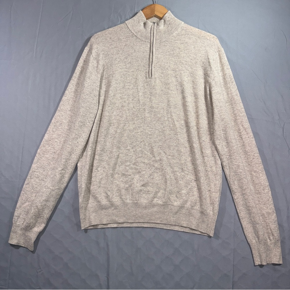 Suitsupply Sweater Mens 2XL Gray Wool Cashmere Quarter Zip Mock Neck Pullover